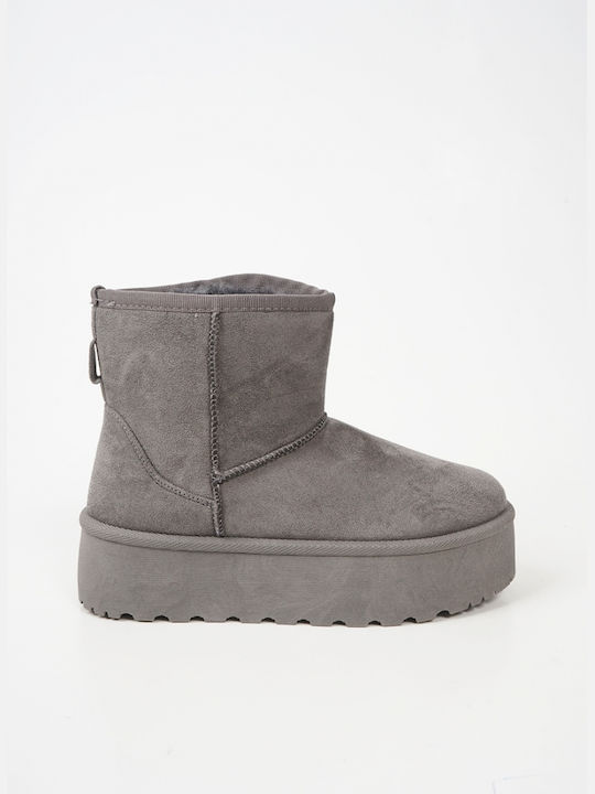 Suede Women's Ankle Boots with Fur Gray