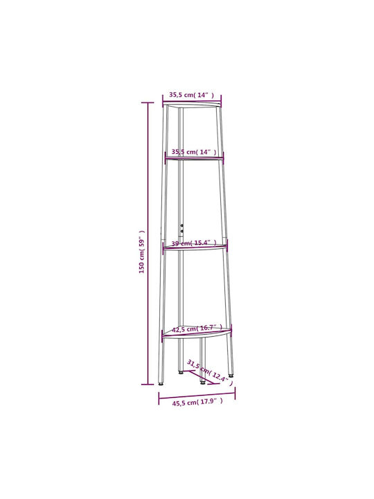 Corner Black Bookcase 45.5x31.5x150 cm