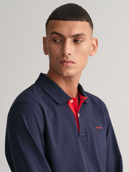 Gant Contrast Men's Long Sleeve Blouse Polo Navy Blue