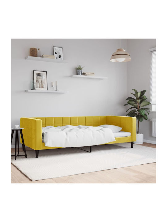 Sofa Bed Single Upholstered with Fabric Yellow with Slats for Mattress 90x200cm