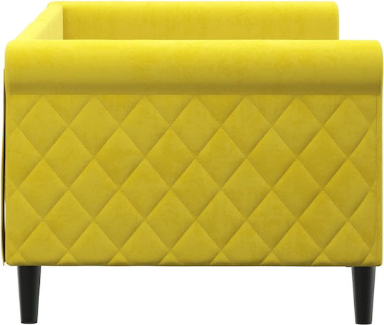 Canapea Pat Single Metalic Galben cu Lamele pentru Saltea 80x200cm