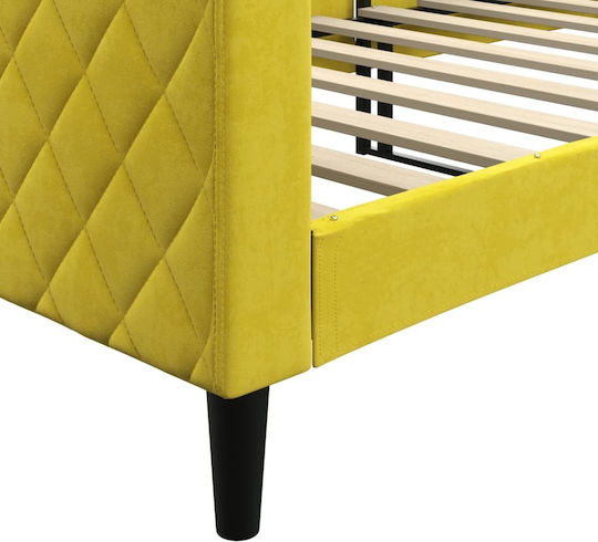 Canapea Pat Single Metalic Galben cu Lamele pentru Saltea 80x200cm