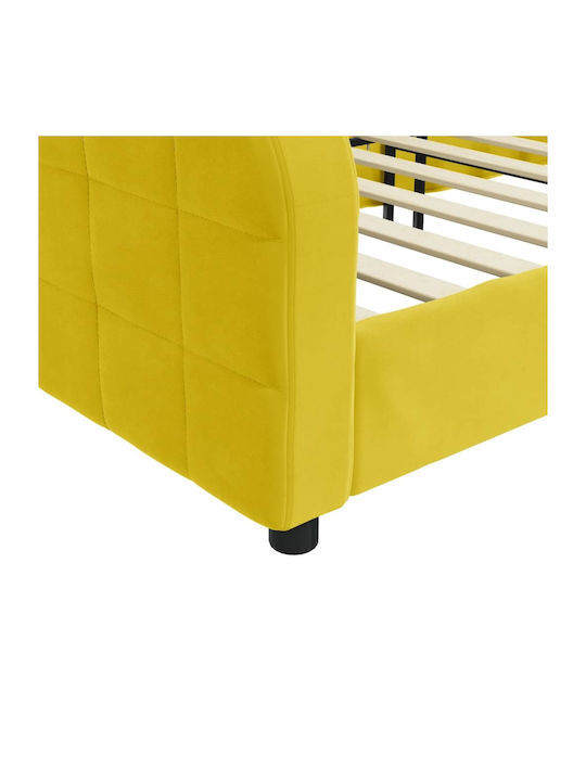 Canapea Pat Single Metalic Galben cu Lamele pentru Saltea 80x200cm