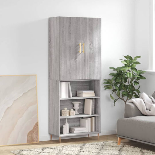 Living Room Display Cabinet Made of Grey Particle Board 69.5x34x180cm