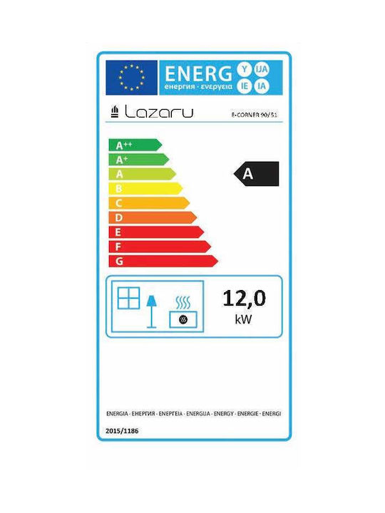 Lazaru E-Corner 90/51 Ενεργειακό Τζάκι Ξύλου Αερόθερμο Δεξιά Γωνία με Συρόμενη Ανοιγόμενη Πόρτα με Φυσική Ροή Black
