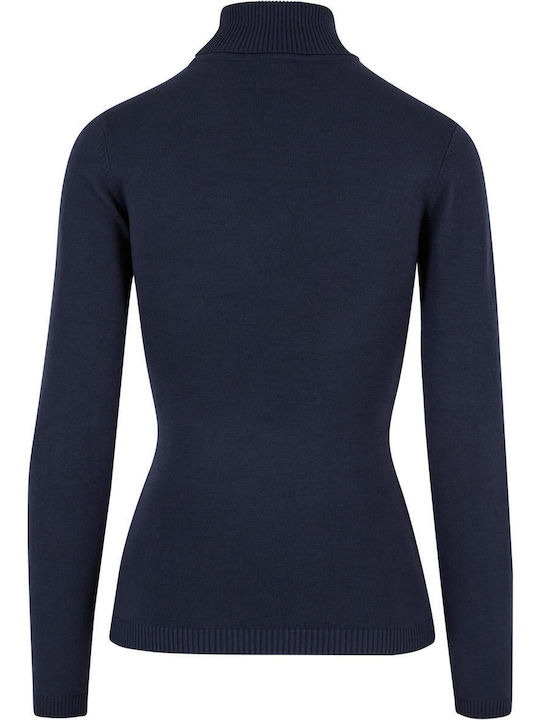 Urban Classics Damen Langarm Pullover Rollkragen Marineblau