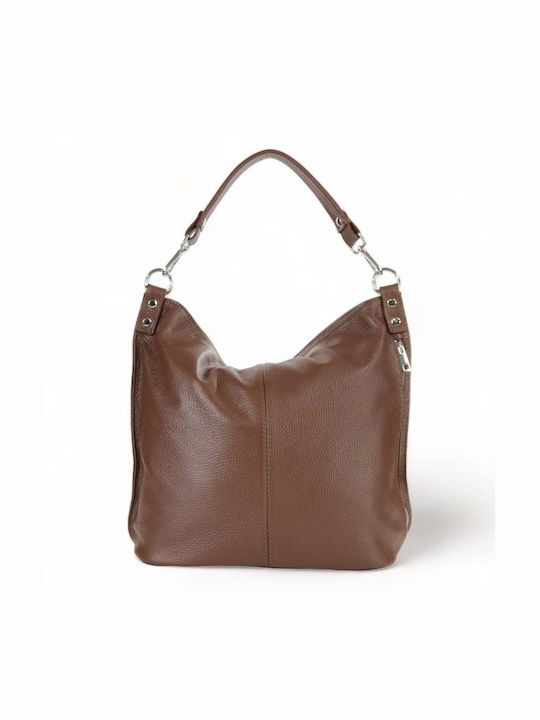 Passaggio Leather Δερμάτινη Γυναικεία Τσάντα Shopper Ώμου Καφέ