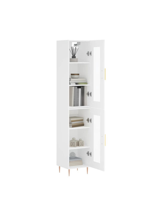 Floor-standing Living Room Display Cabinet made of Particleboard with Glass White 34.5x34x180cm