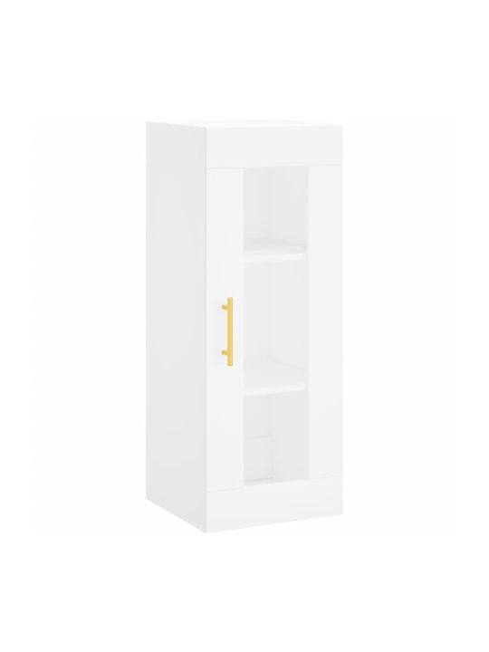 Floor-standing Living Room Display Cabinet made of Particleboard with Glass White 34.5x34x180cm