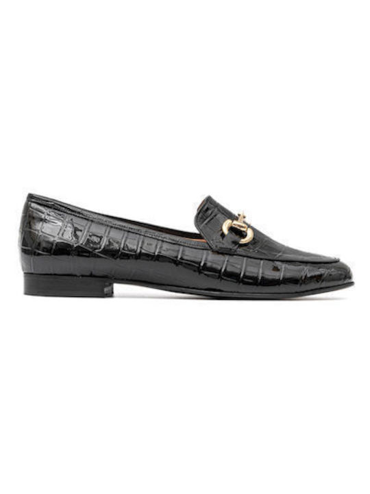 Politis shoes Leather Women's Moccasins in Black Color