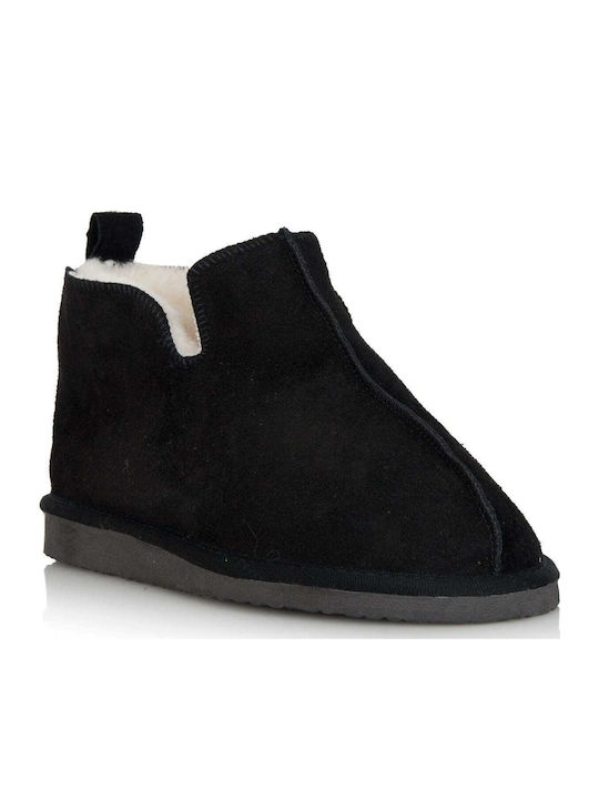 Damen Hausschuhe Anatomic Stiefeletten mit Pelz Schwarz