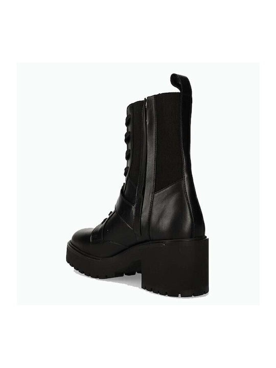 Leather Women's Ankle Boots with Medium Heel Tabac Brown