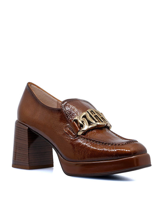 Hispanitas Patent Leather Tabac Brown Heels