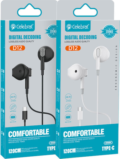 Celebrat Earbuds Handsfree with USB-C Connector Black