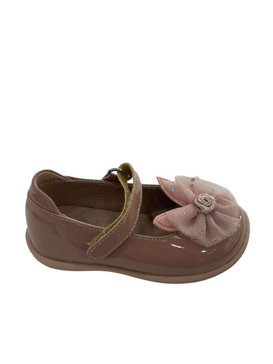 Ricco Mondo Kids Leather Ballerinas with Hoop & Loop Closure Pink