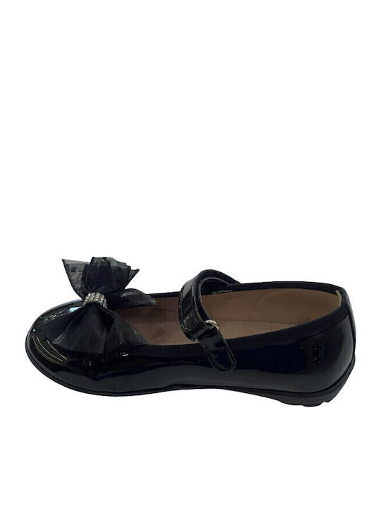 Balerini copii Anatomic cu închidere Hoop & Loop de Piele Negre