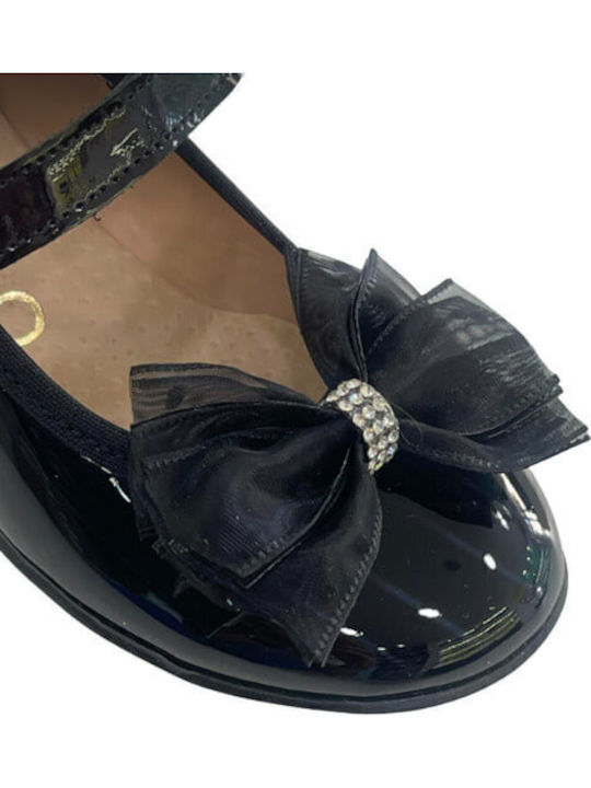 Balerini copii Anatomic cu închidere Hoop & Loop de Piele Negre