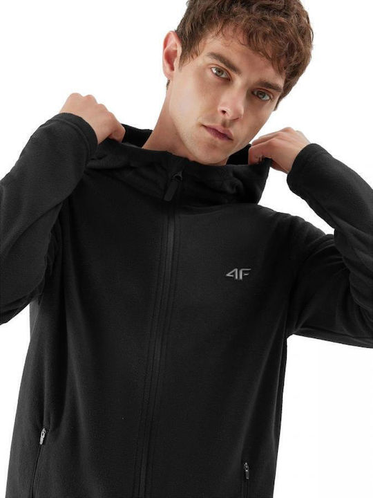 Ανδρική Ζακέτα Fleece με Κουκούλα Μαύρη