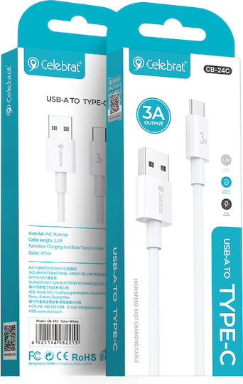 Celebrat USB 2.0 Kabel USB-C männlich - USB-A 15W Weiß 1.2m (CB-24C)