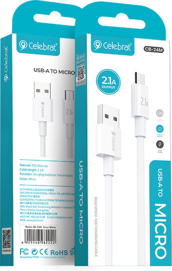 Celebrat Regulär USB 2.0 auf Micro-USB-Kabel Weiß 1.2m (CB-24M) 1Stück