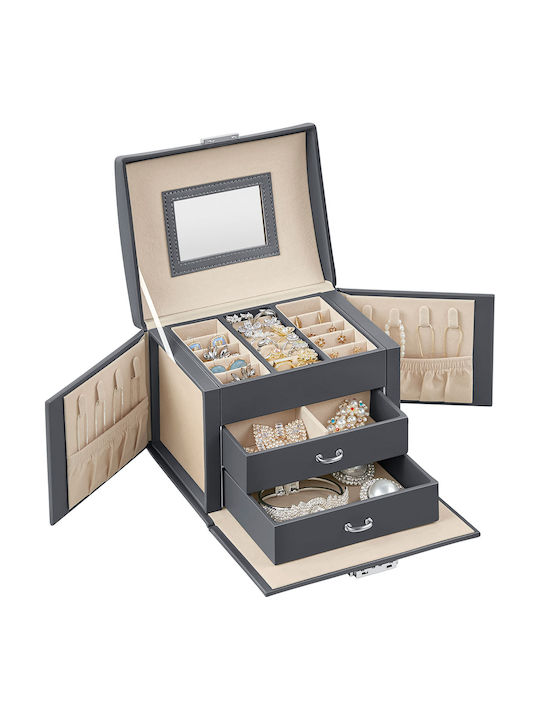 Songmics Jewelry Box Wooden with Drawer & Mirror 17.5x13.5x12cm