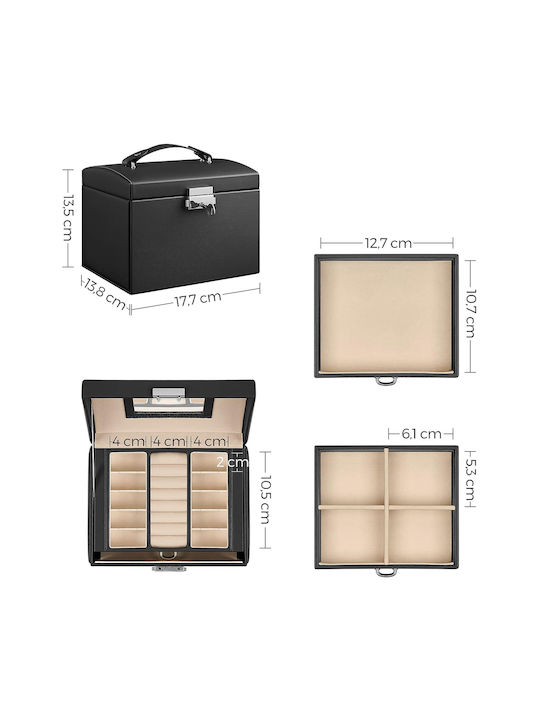 Songmics Jewelry Box Wooden with Drawer & Mirror 17.5x13.5x12cm