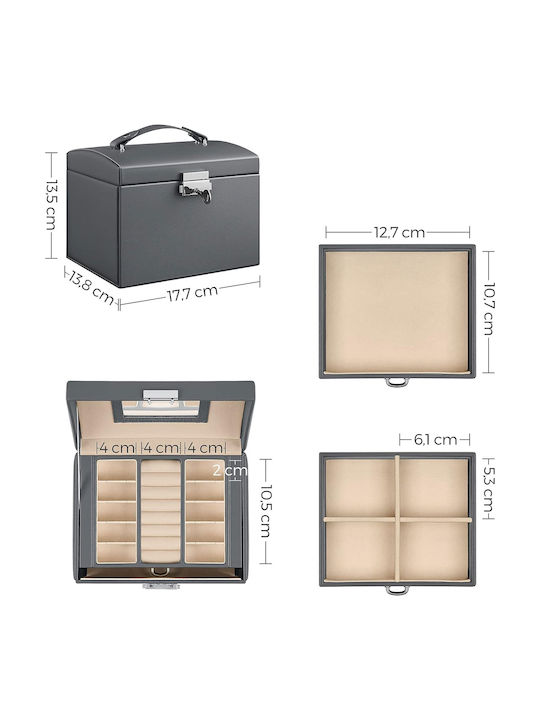 Songmics Jewelry Box Wooden with Drawer & Mirror 17.5x13.5x12cm