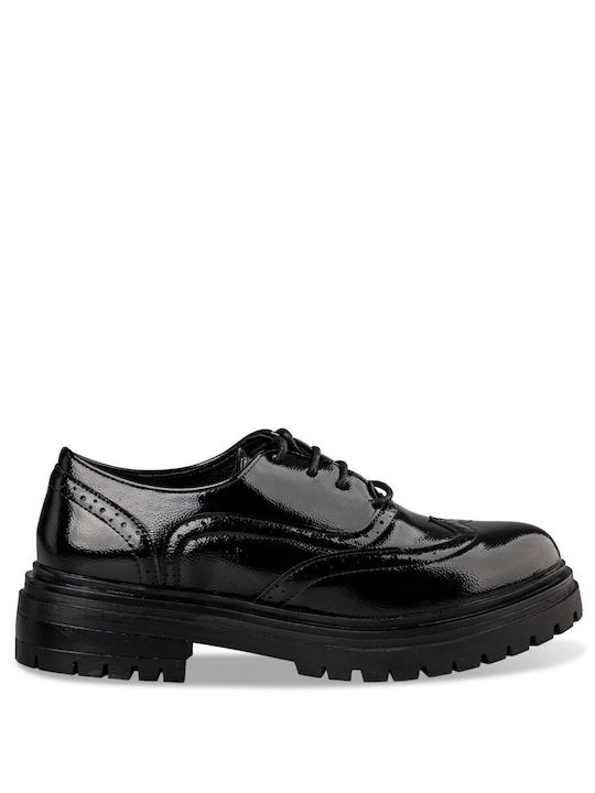 Envie Shoes Shiny Women's Synthetic Leather Oxford Shoes Black