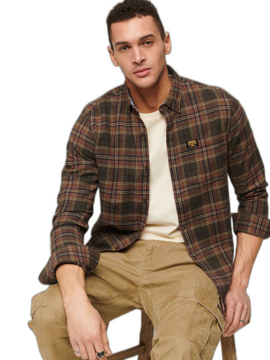 Lumberjack Long Sleeve Cotton Checked Khaki Shirt