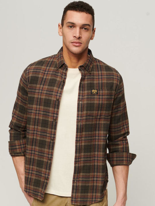Lumberjack Long Sleeve Cotton Checked Khaki Shirt