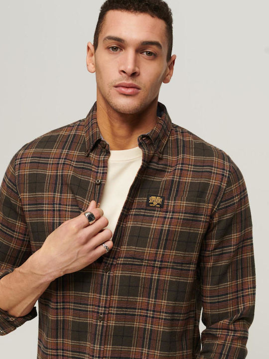 Lumberjack Long Sleeve Cotton Checked Khaki Shirt