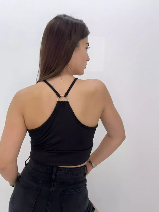 Bluza Damă Crop Top Cu Bretele Neagră
