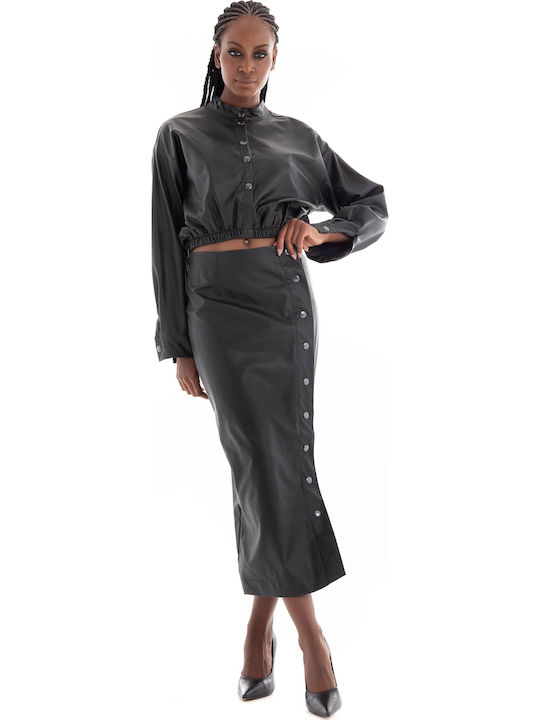 Women's Blouse Leather Long Sleeve Black