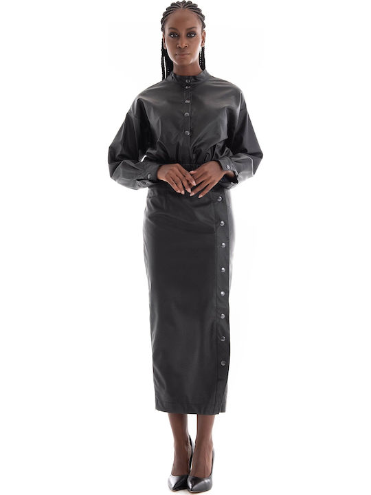 Women's Blouse Leather Long Sleeve Black