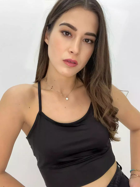 Bluza Damă Crop Top Cu Bretele Neagră