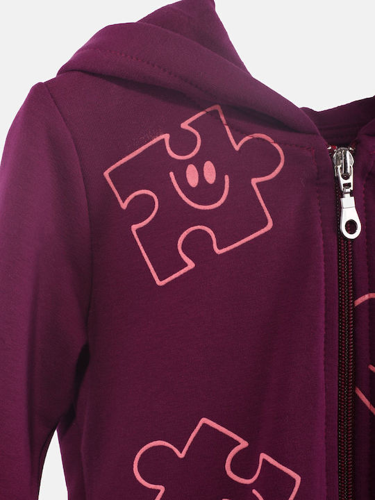 Kinder-Sweatshirt Strickjacke mit Kapuze Lila Puzzle