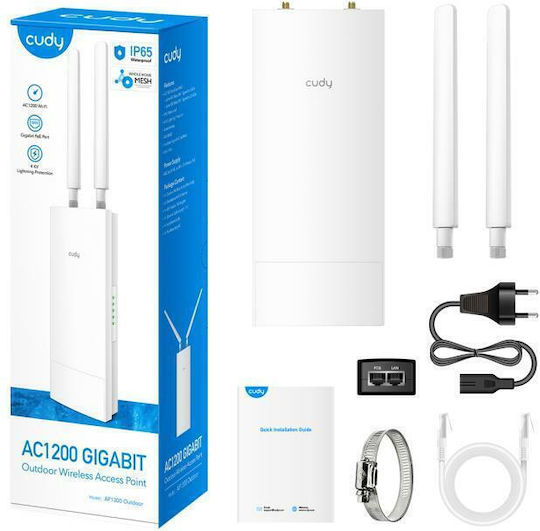 Cudy AP1300 WiFi Мрежа на Мрежови Точки Точка за Достъп Wi-Fi 5 Двулентов (2.4 и 5GHz) за Външна Монтаж