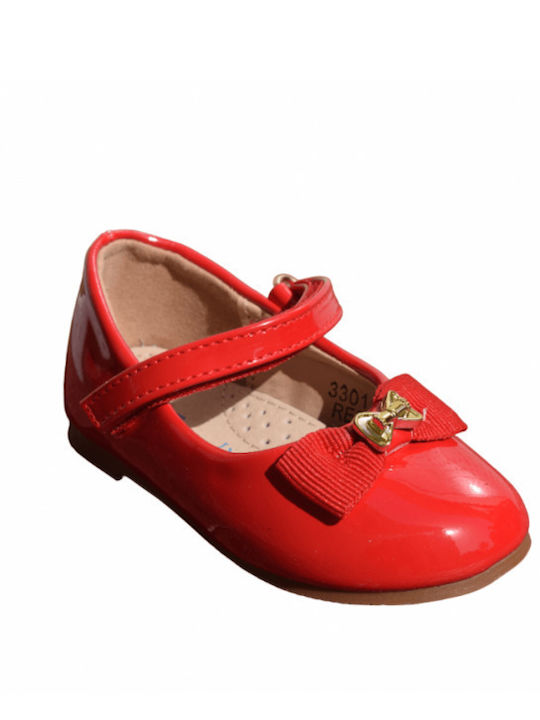 Παιδικές Μπαλαρίνες mit Bügel- und Schleifenverschluss Lackleder Rot