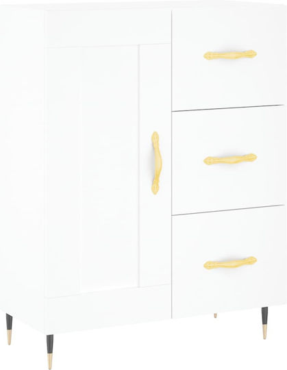 Floor-Standing Living Room Display Cabinet Made of White Particle Board with Glass 69.5x34x180cm