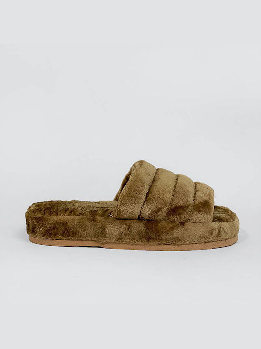 Ipatios Winter Women's Slippers with fur in Brown color