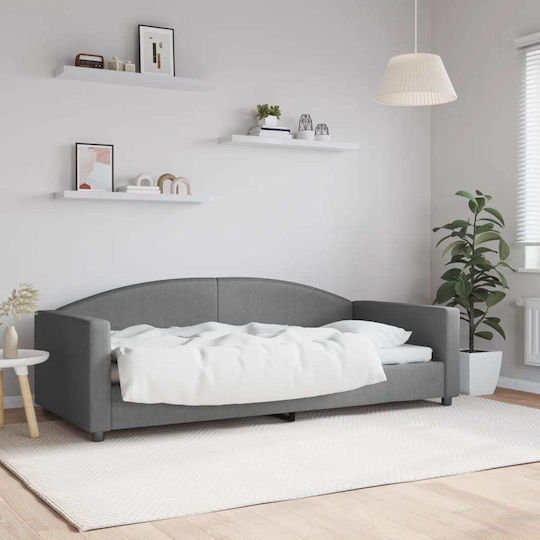 Sofa Bed Single Upholstered with Fabric Dark Gray with Slats for Mattress 90x200cm