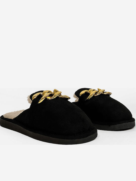 Winter Women's Slippers with Fur Black