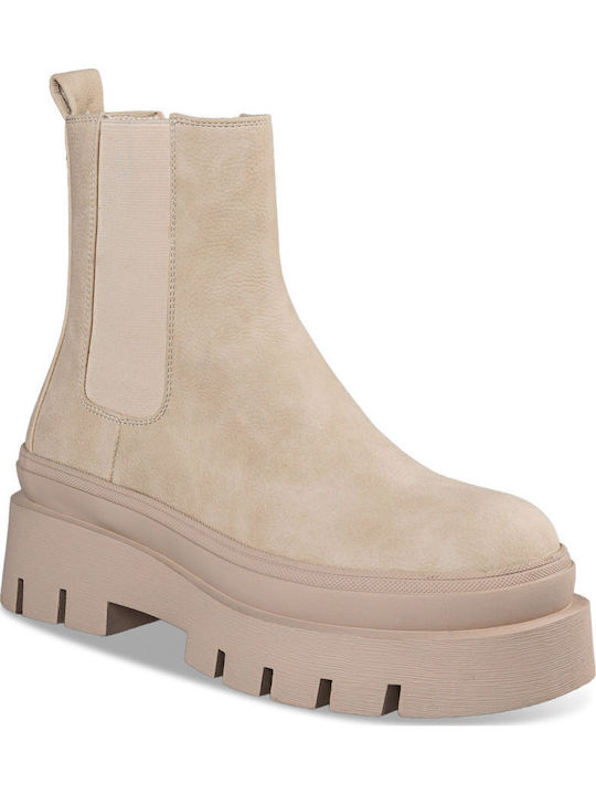 Damen Chelsea Stiefeletten mit mittlerem Absatz Beige