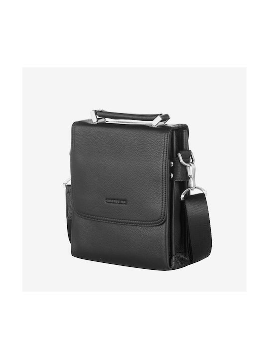 Silver Flame Leather Men's Bag Shoulder / Crossbody Black