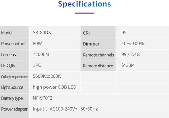 Tolifo Video Ziua 5600KK 80W cu Luminozitate 7200lm