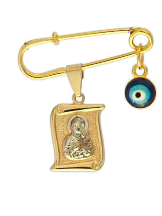 Prince Silvero Kids Gold Safety Pin Charm with Icon of Virgin Mary for Boy