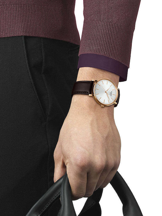 Tissot Мъжки часовник 40мм На батерия с Кафява кожена каишка