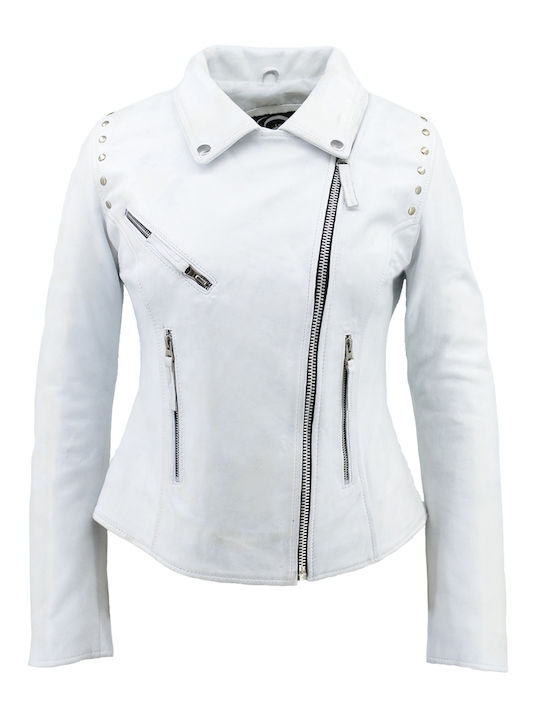 Dermatina 100 Women's Short Lifestyle Leather Jacket for Winter White