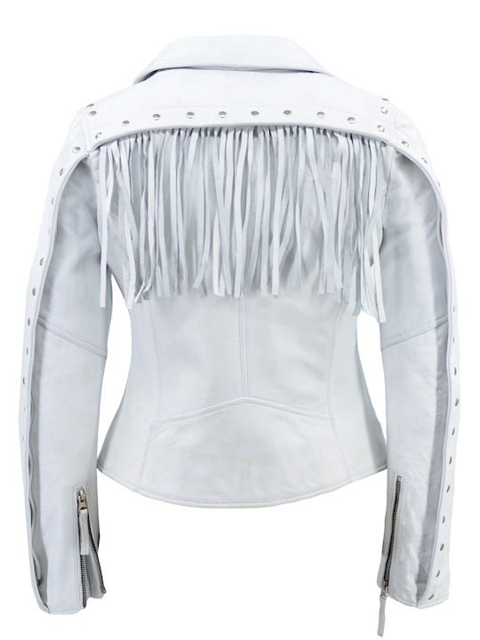 Women's Short Lifestyle Leather Jacket for Winter White