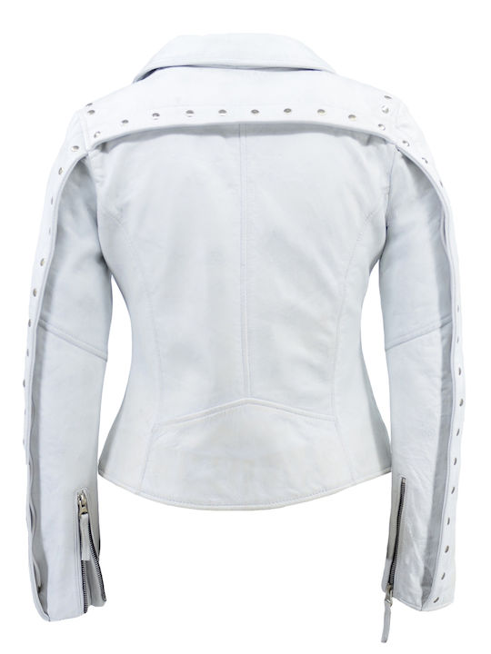 Women's Short Lifestyle Leather Jacket for Winter White